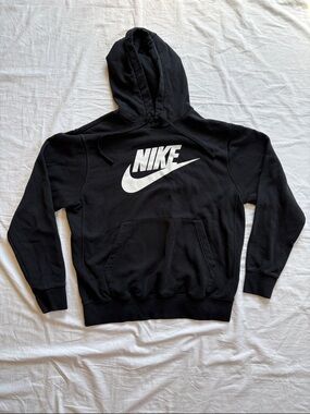 Nike Black Hoodie with White Swoosh and Wordmark Men’s Medium